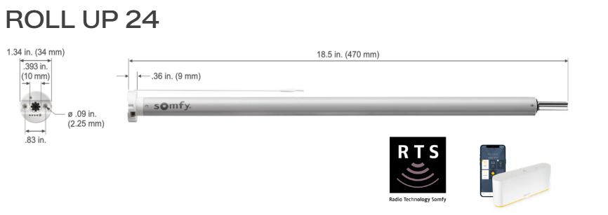 Somfy Rollup 24 RTS Rechargeable Motor 1240278