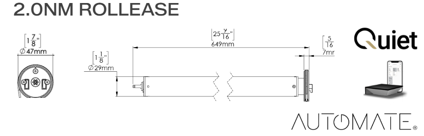 Rollease 2.0NM Quiet Rechargeable Motor